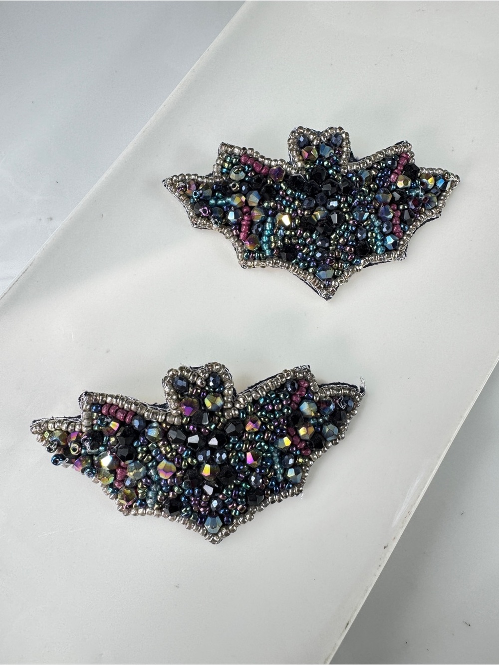 Bat Earrings Multi Colored Seed Beads